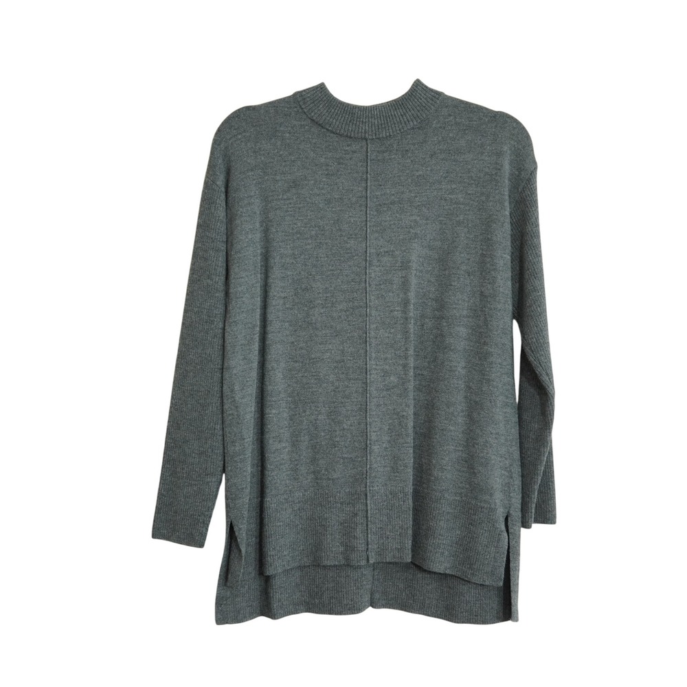 Talbots Petite Pure Merino Wool Mock Neck Sweater Gray Minimalist Winter Chic